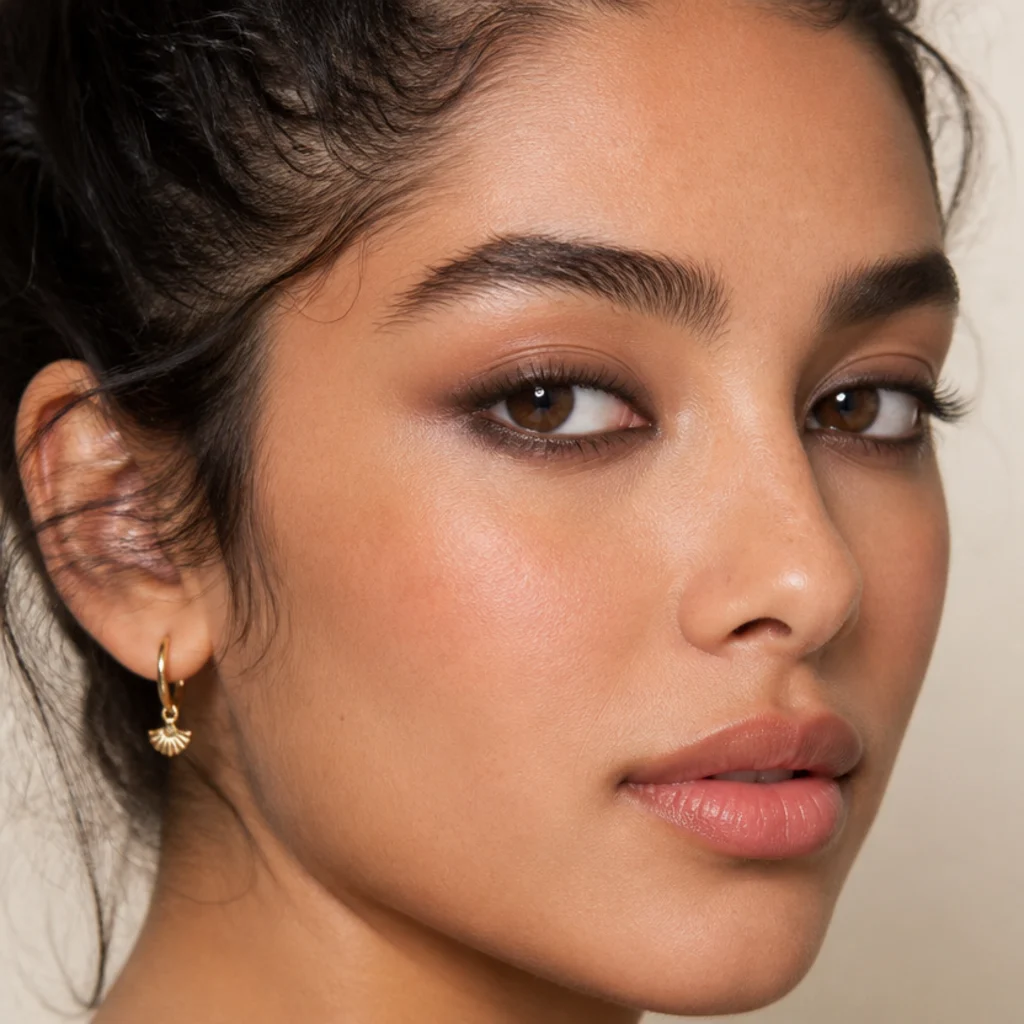 Softly smudged brown kohl liner rimming the upper and lower lash line into a hazy rounded halo
