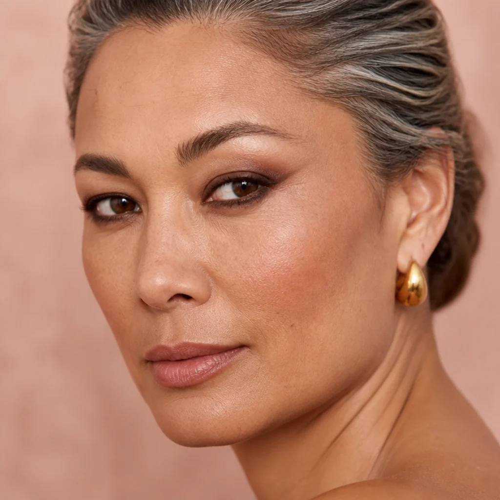 Lower and upper lash lines smudged with soft brown pencil for a lived-in foxy look