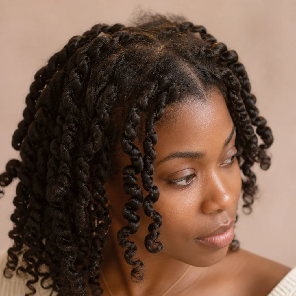 Three-quarter view comparing fresh soft butterfly locs with an aged frizzy set, illustrating when to take them down