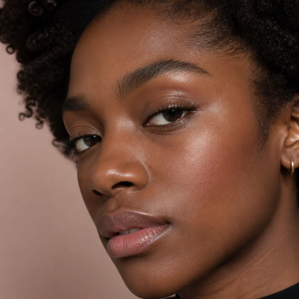 Close-up of a lifted, tapered high-arch brow brushed up and out with a gentle peak past the pupil