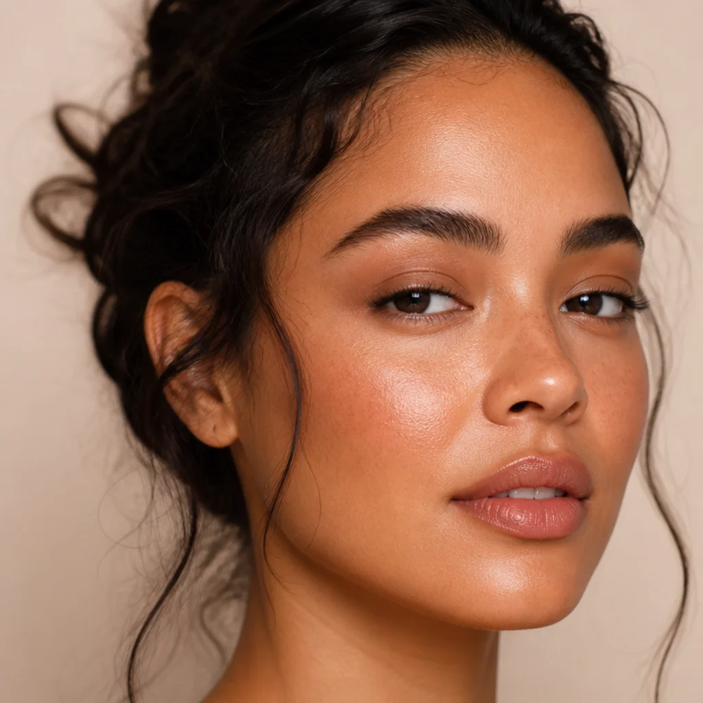 Close-up of warm taupe shadow defining the crease with soft blended edges and a neutral matte lid, the most versatile 70s inspired makeup technique