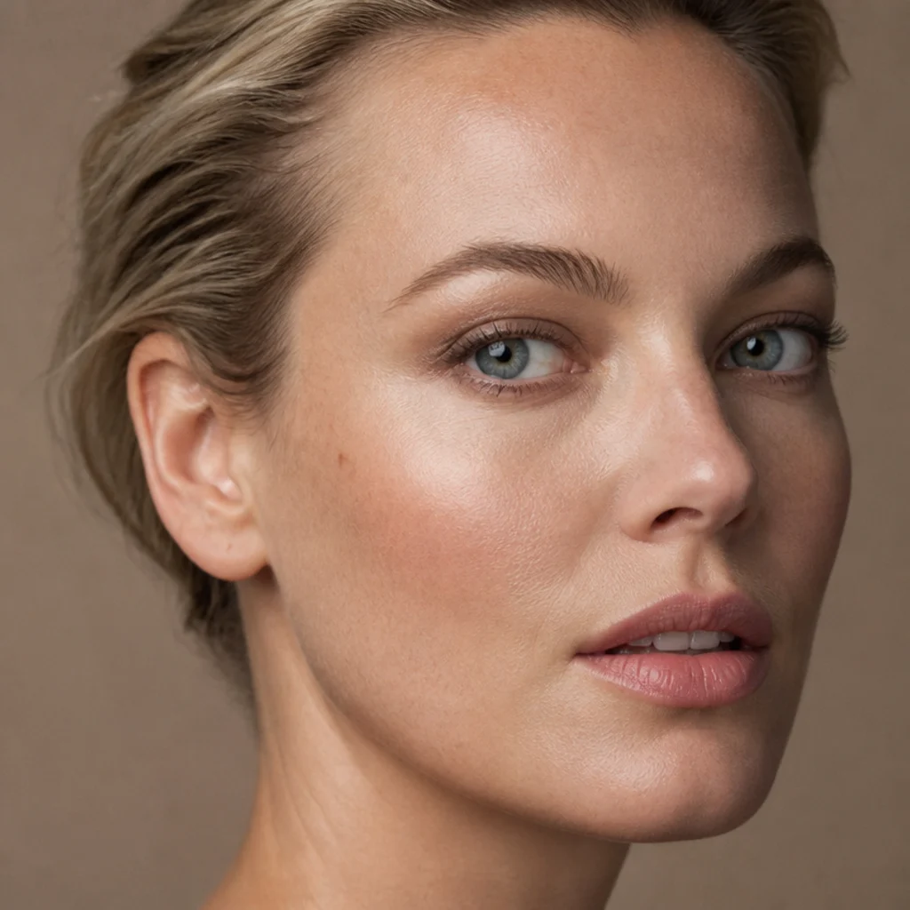 Model with a cool greige taupe matte wash blended up and out for a bare foxy eye with no liner