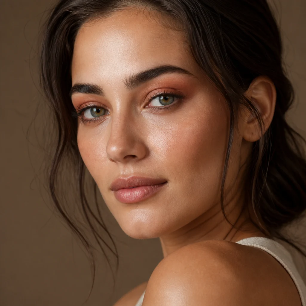 Model with terracotta and rust shadow blended into a warm lifted foxy shape
