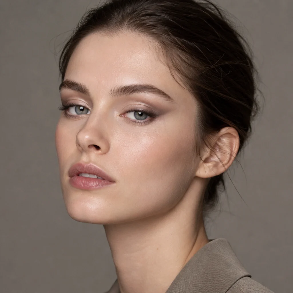 Cool grey smoked outer corner lifted up for an editorial foxy eye, three-quarter view