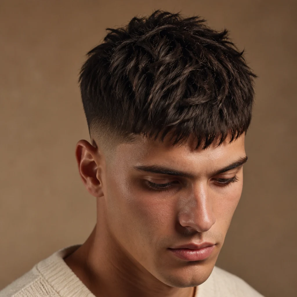 Overhead angle of a textured crop edgar with choppy, point-cut layers breaking across the top
