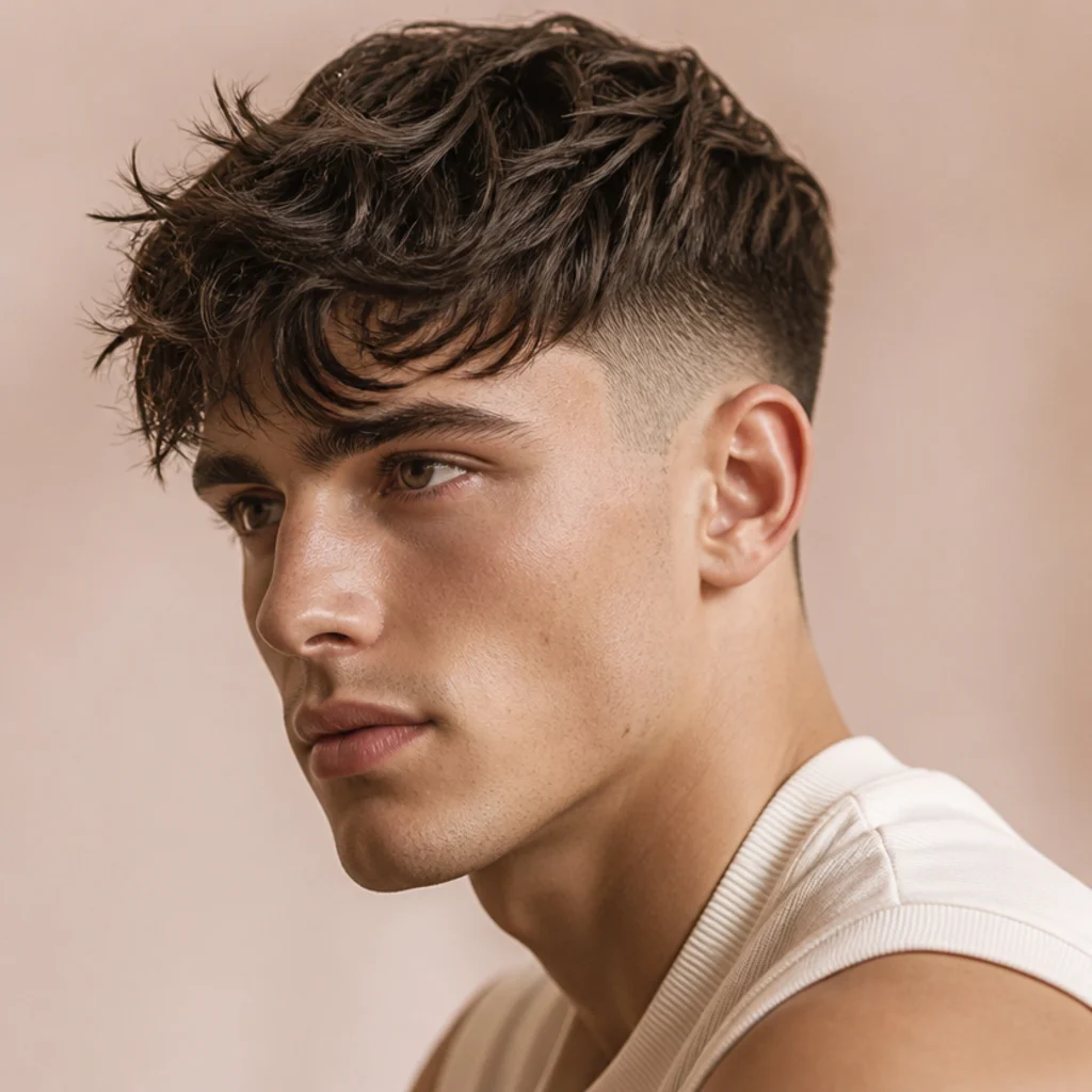 Three-quarter view of a deliberately messy edgar with tousled, piecey texture worked across the top