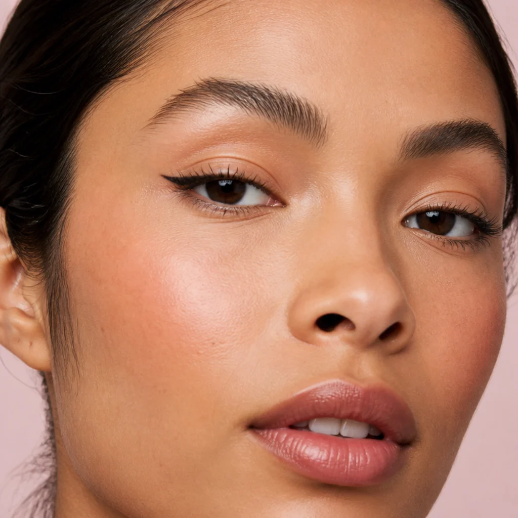 Close-set eyes with liner focused only on the outer third and a flick to pull the eyes visually apart