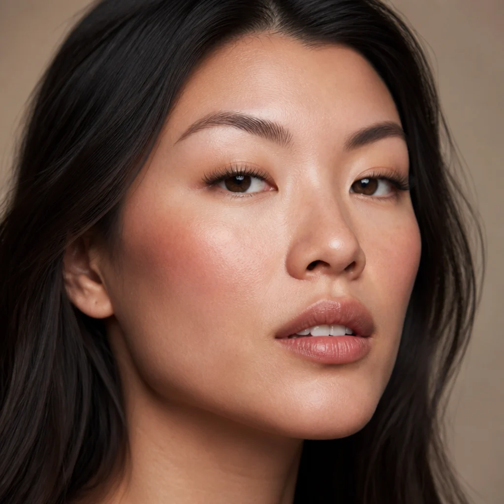 Close-up of hooded brown eyes wearing crisscross wispy lashes, shortest at the inner corner and peaking just past center, lifted to clear the fold