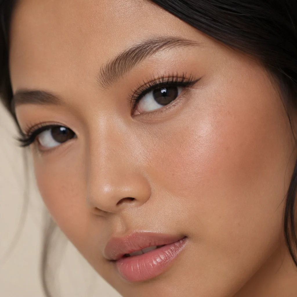 Almond eyes wearing a rounded doll lash longest through the center of the lid over the iris, softening the natural outer taper