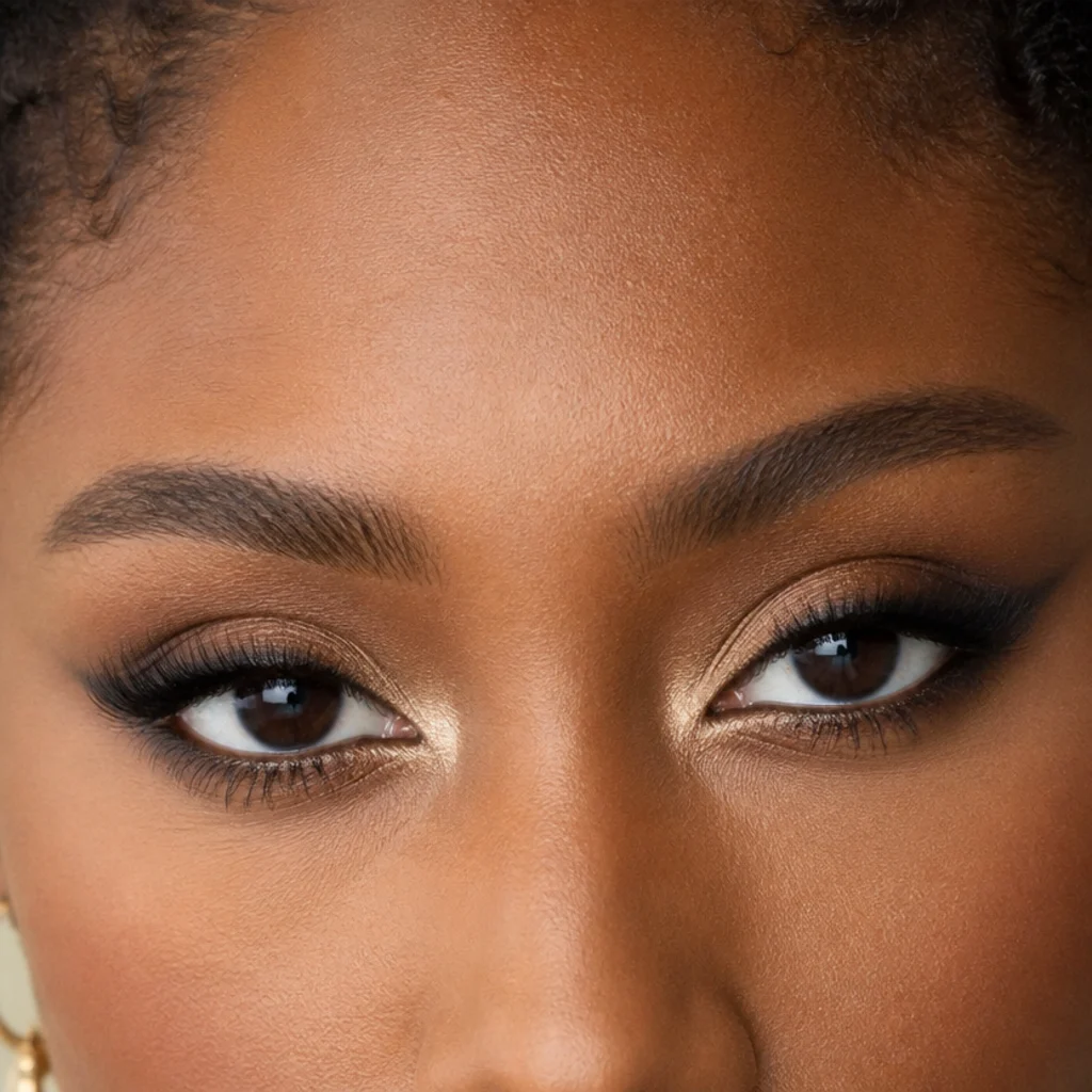 Close-set eyes with brightened inner corners and deeper shadow drawn at the outer corners to widen the apparent spacing