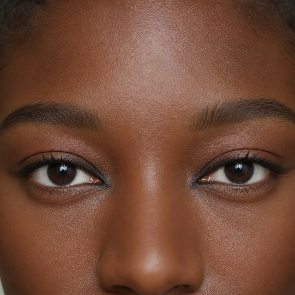 Wide-set eyes with deeper shadow and liner concentrated toward the inner corners to reduce the apparent spacing