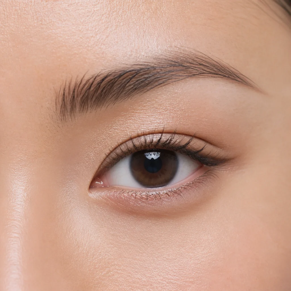 Small eye with a nude pencil on the lower waterline and light reflective shadow making the eye appear larger