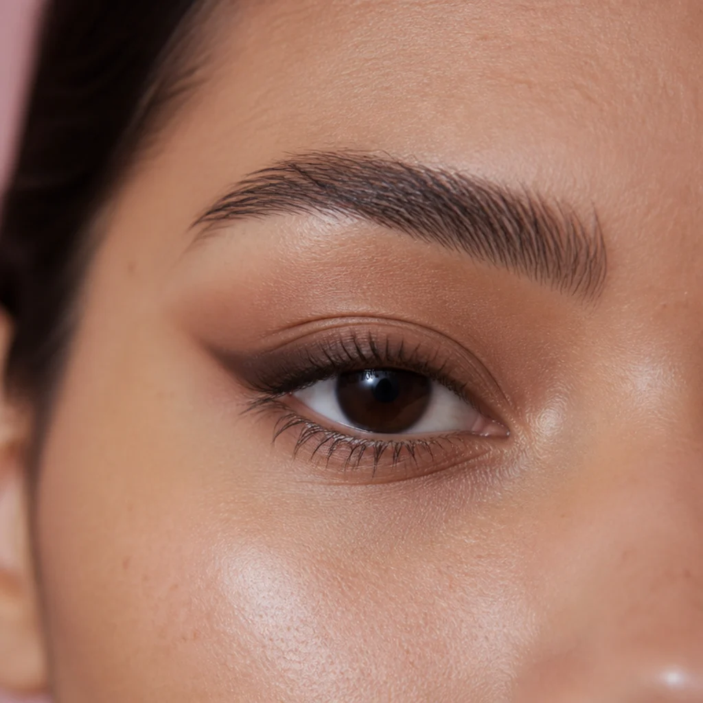 Close-up of a feathered outer-V of cool matte brown tucked into the outer corner, blended up and in for a soft lifted corner