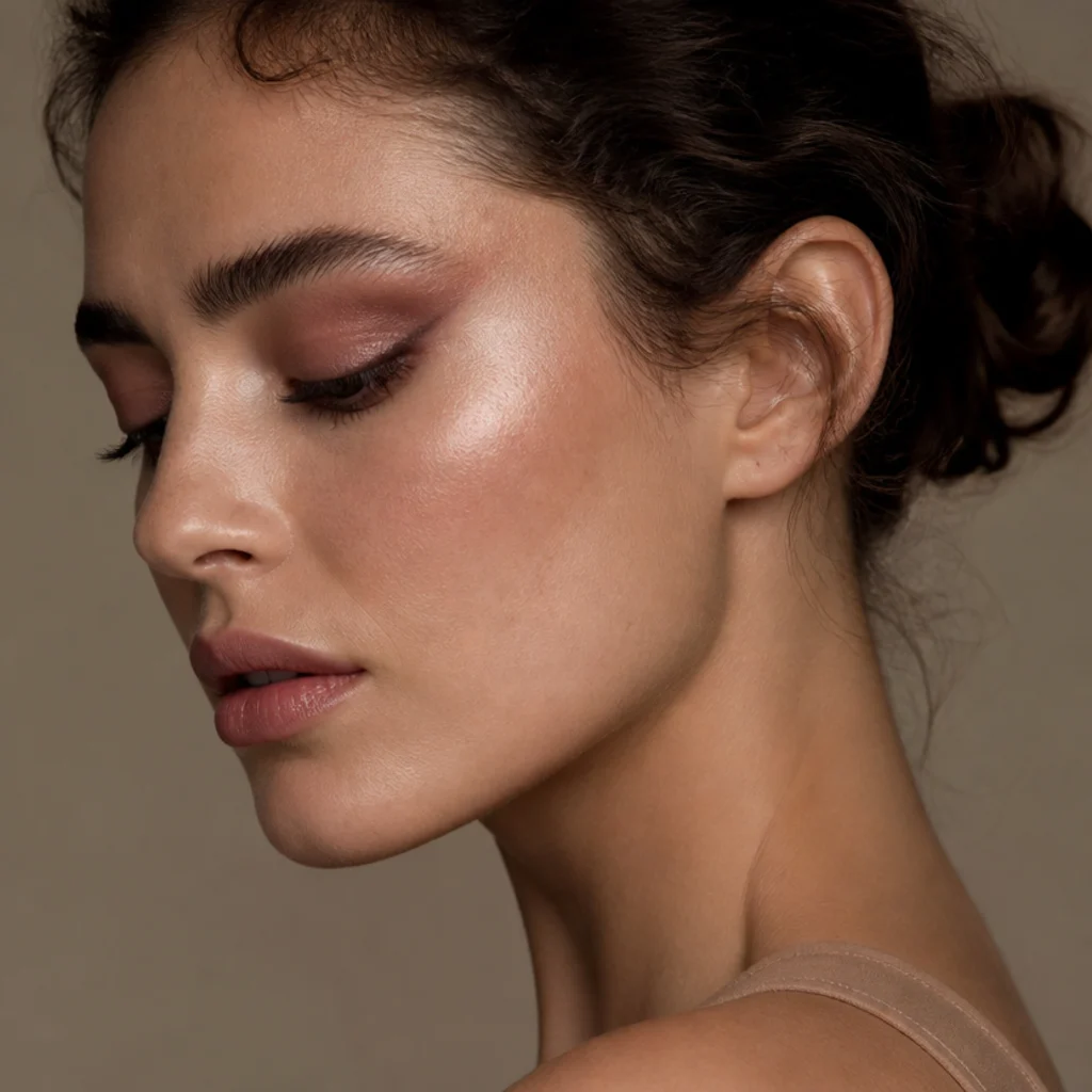 Side view of a matte mauve, rosy-brown shadow traced along an extended socket line and pulled just past the outer corner for a lifted contour