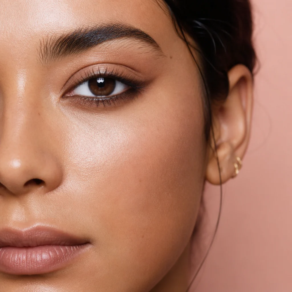 Close-up of a softly smoked lower lash line in warm brown concentrated on the outer two-thirds and dragged out to meet the liner flick