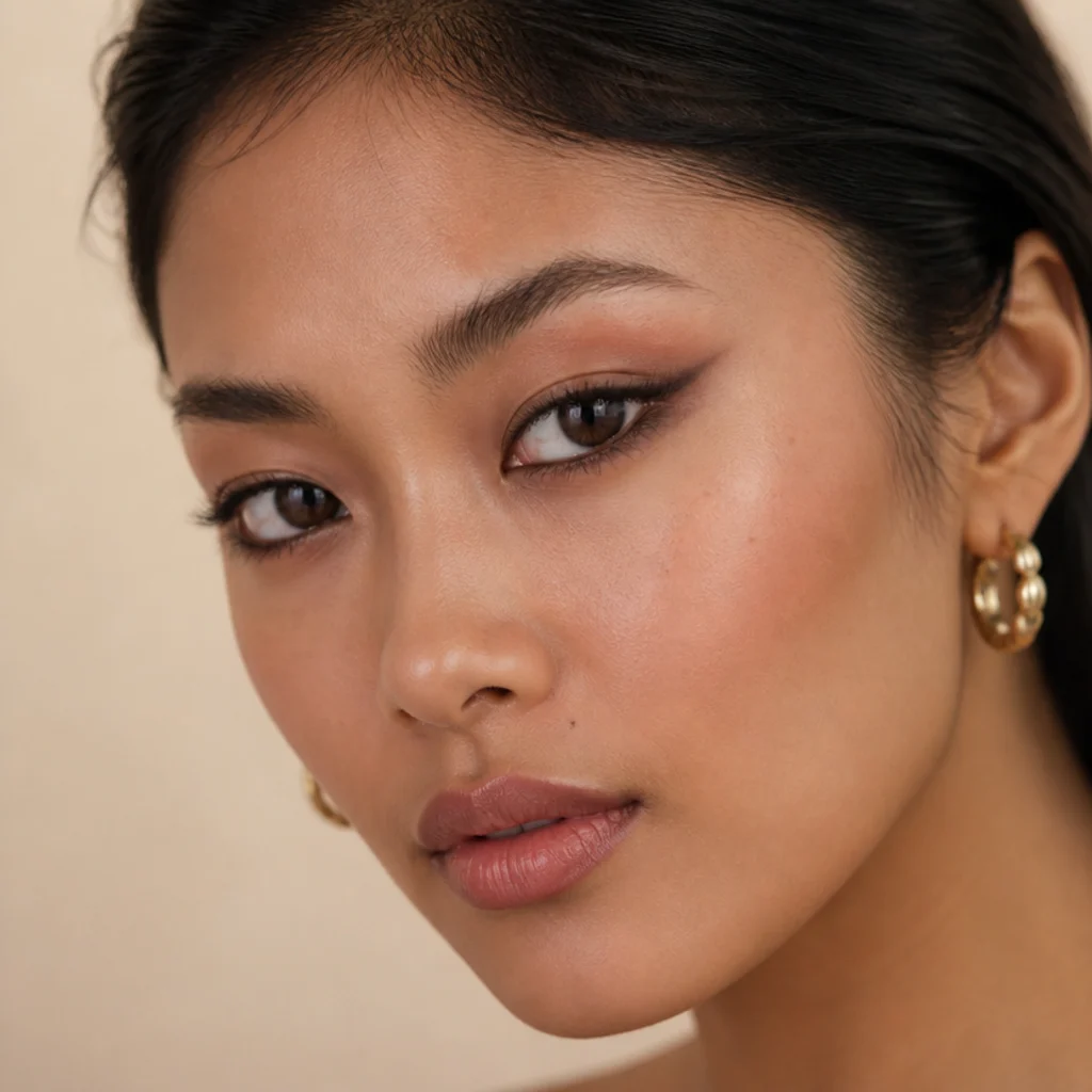 Reverse foxy eye on hooded eyes, emphasis on a lifted smoked outer lower line with a soft simple upper wash