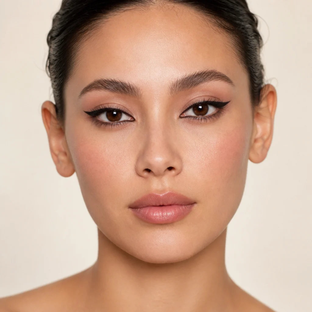 Hooded-eye model with foxy eyeliner drawn slightly above the crease so the wing shows when eyes are open