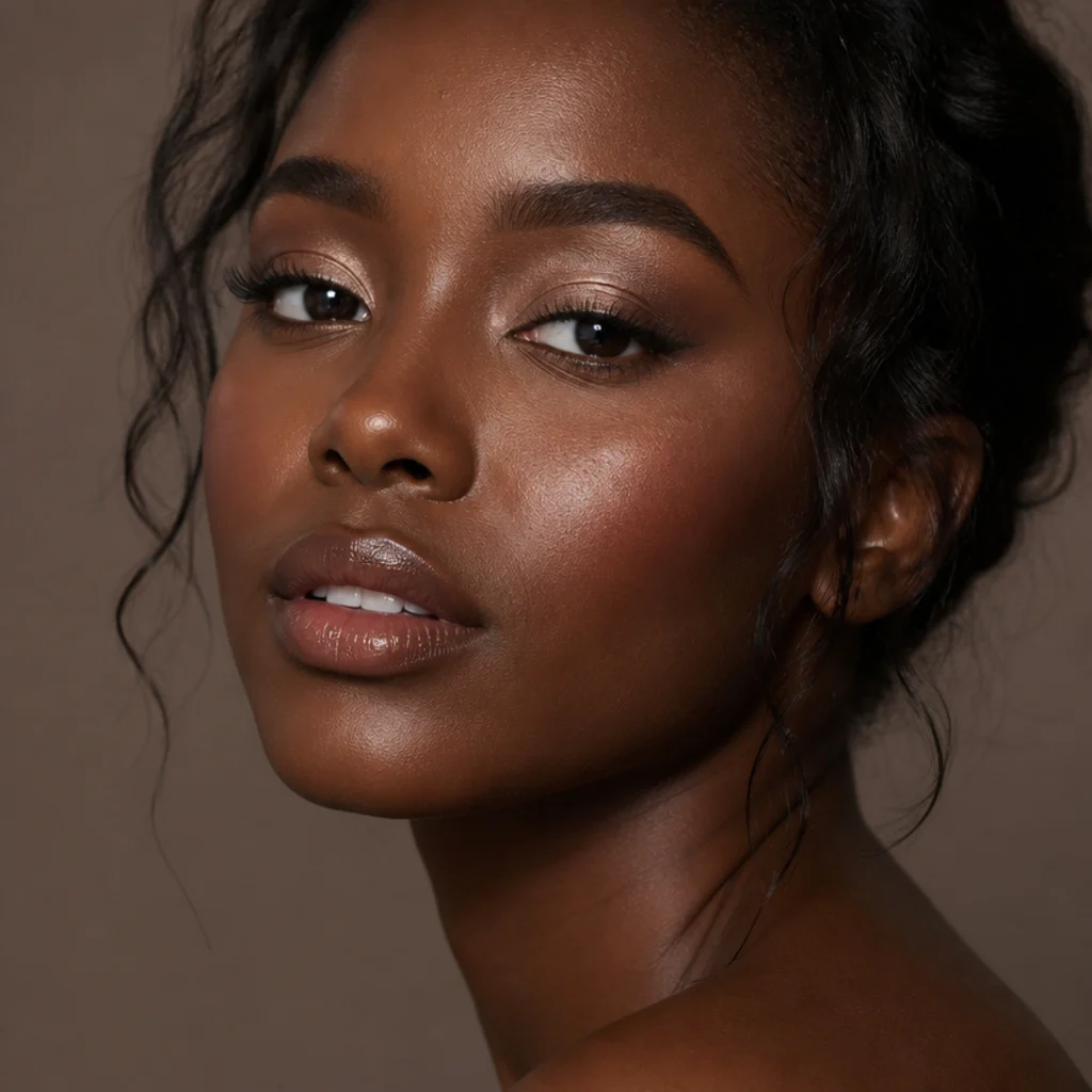 Model with big foxy eyes, a rounded shimmer center and lifted outer corners for a wide open effect
