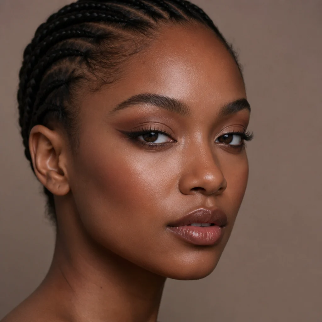 Model with a bronze cut crease sharpened at the outer corner into a lifted foxy shape