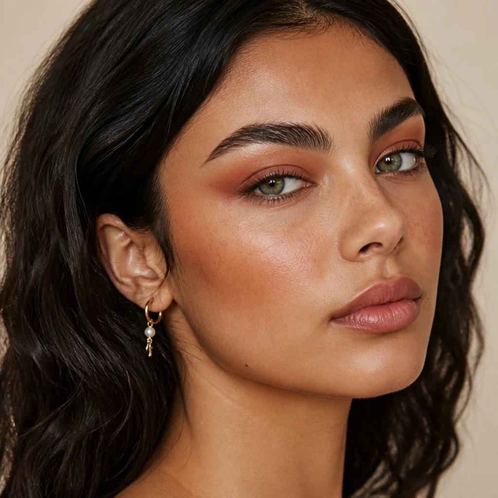 Model with a fully matte terracotta lifted eye blended up toward the temple for a sun-warmed look