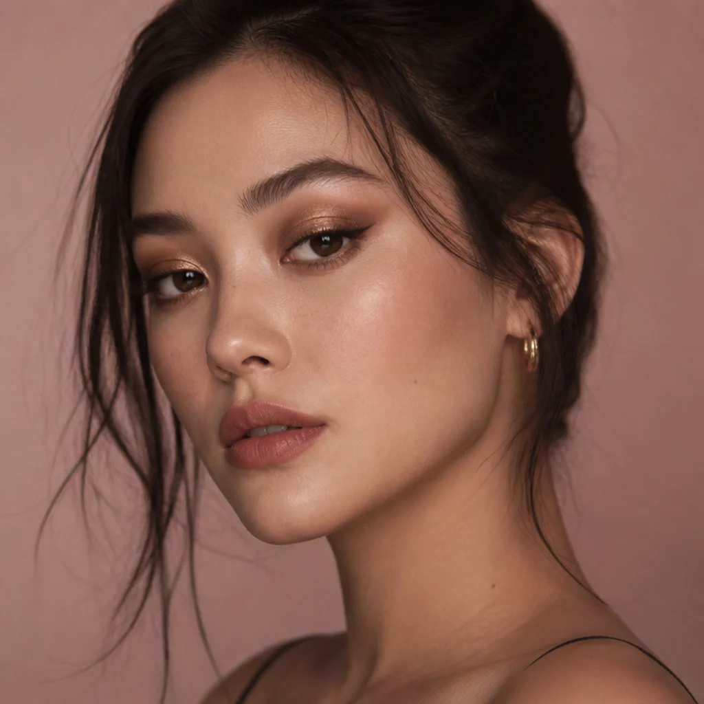 Model with a bronze halo eye, shimmer in the center and deeper tones lifting the outer corner