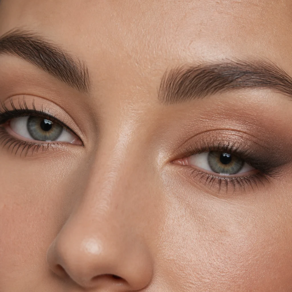 Side-by-side macro comparing a crisp lifted foxy liner wing against a diffused smoked bronze siren outer corner