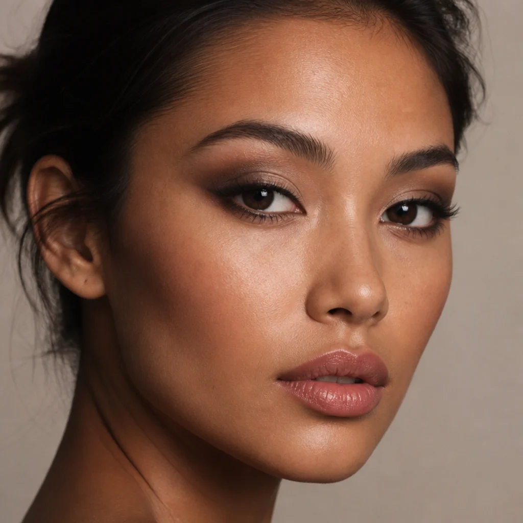 Hooded-eye portrait with siren smoke concentrated at the outer corner so the depth reads when eyes are open