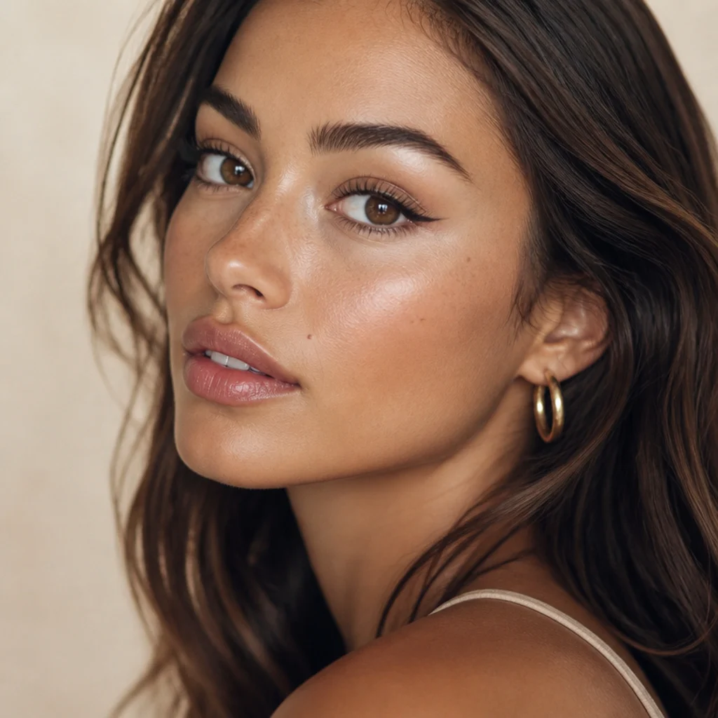 Portrait of big foxy eyes with an extended liner and pale inner-corner highlight opening the eye wide