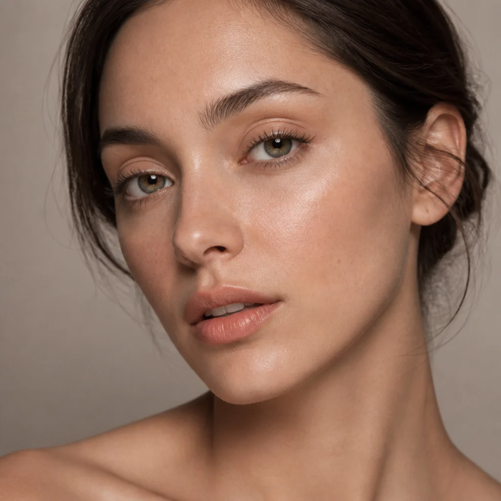 Close three-quarter view of a rounded doe eye with soft lower-lash definition and a neutral lid
