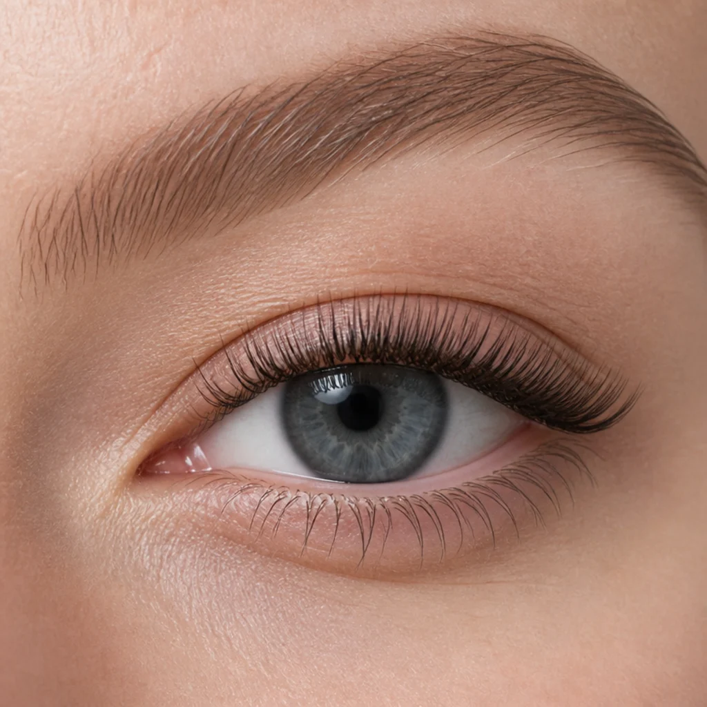 Doll-eye lash map with the longest lashes in the center of the lid for a wide, rounded, bright look