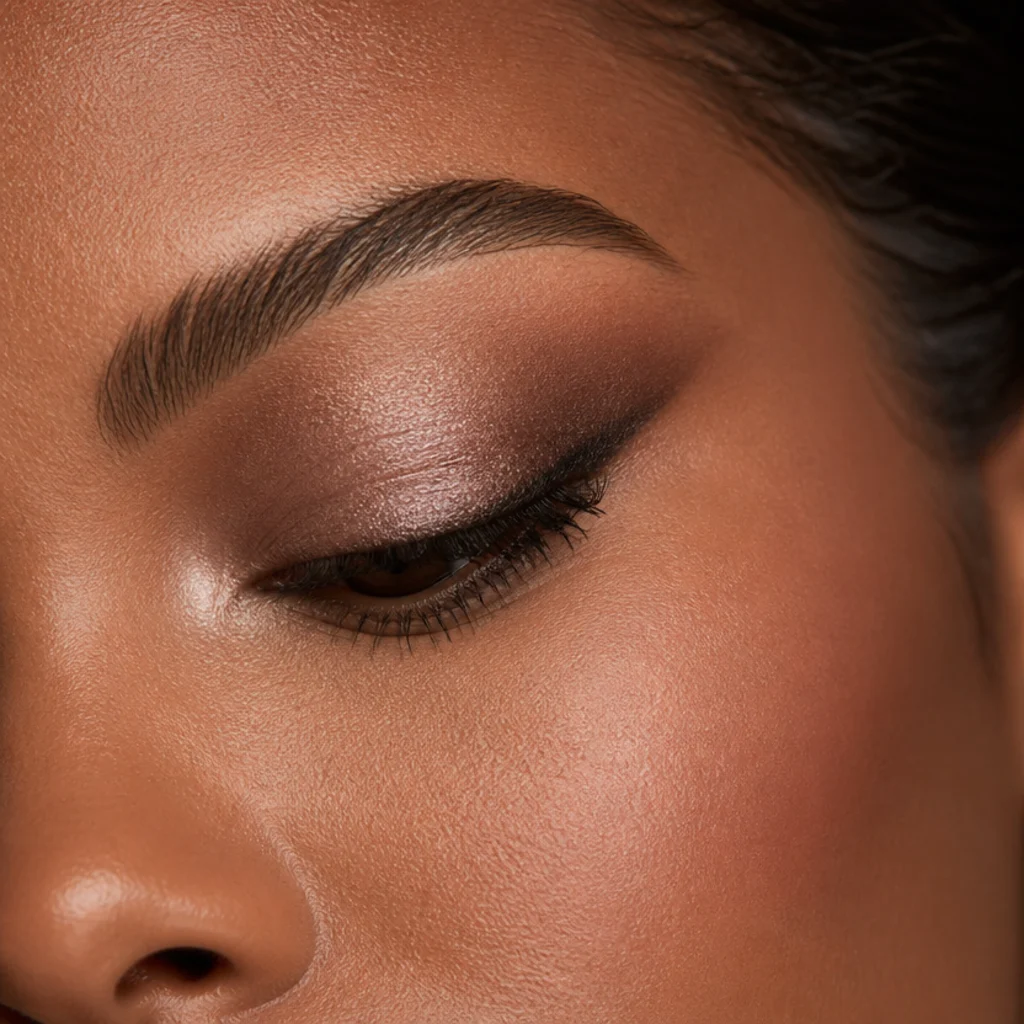 Downturned eyes with shadow and liner angled upward at the outer corner for a lifted, counter-droop effect
