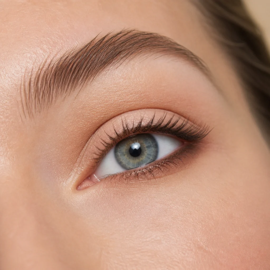 Upturned eyes balanced with soft smudged shadow along the lower lash line to add weight below