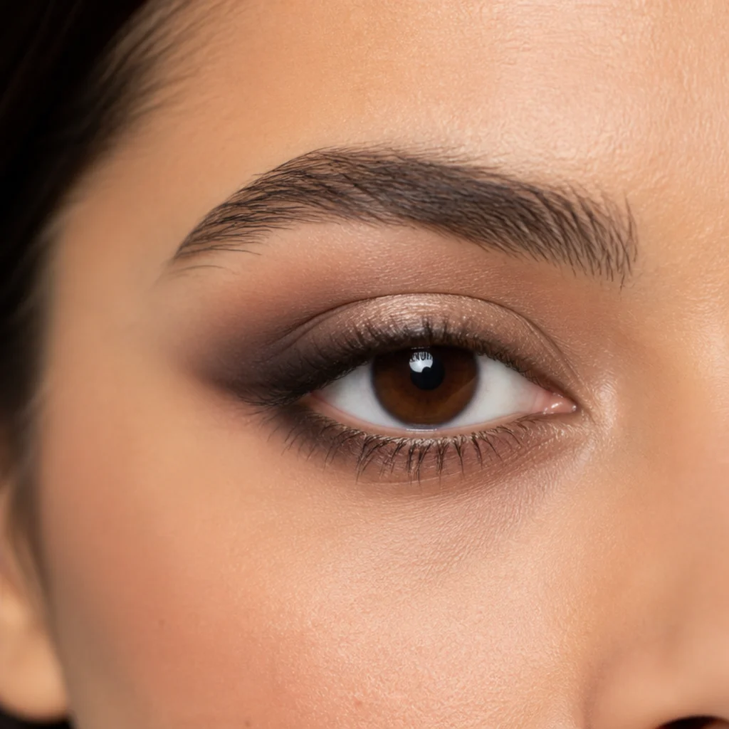 Round eyes lengthened with a smoky mid-tone shadow blended horizontally past the outer corner