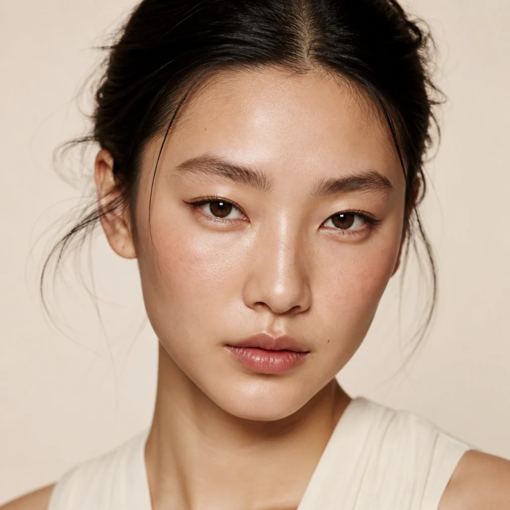 Wide-set eyes with liner carried into the inner corners to visually close the gap