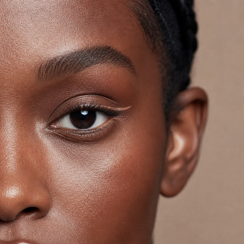 Deep-set eye with a medium line kept tight to the lashes to avoid heaviness under the brow bone