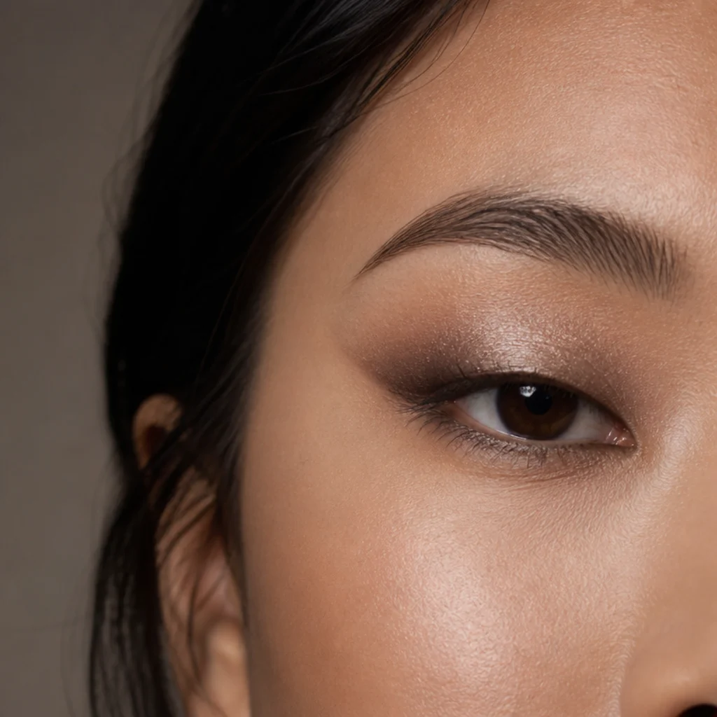 Monolid eye with a metallic gradient wash darkest at the lash line fading upward in a jewel-tone emerald finish