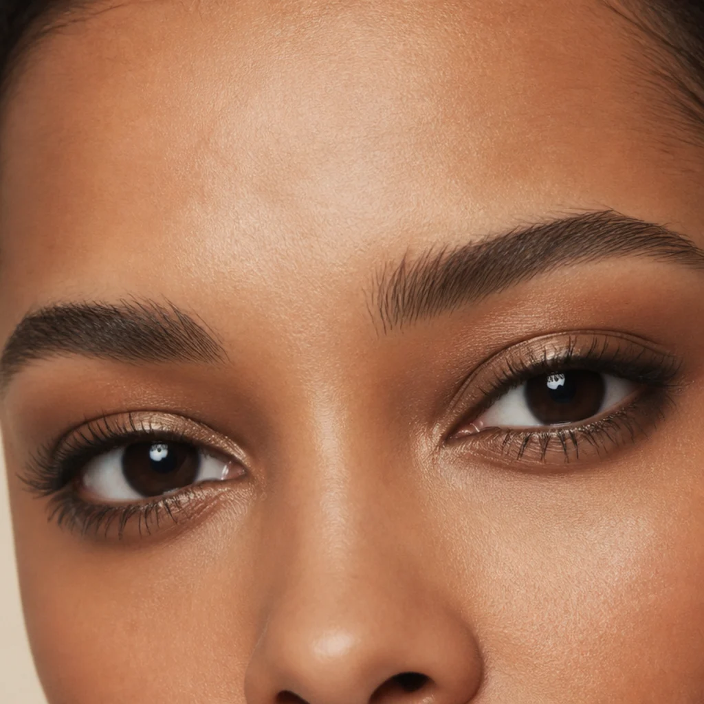 Wide-set eyes with soft deeper shadow drawn toward the inner corners and softer, less extended outer edges