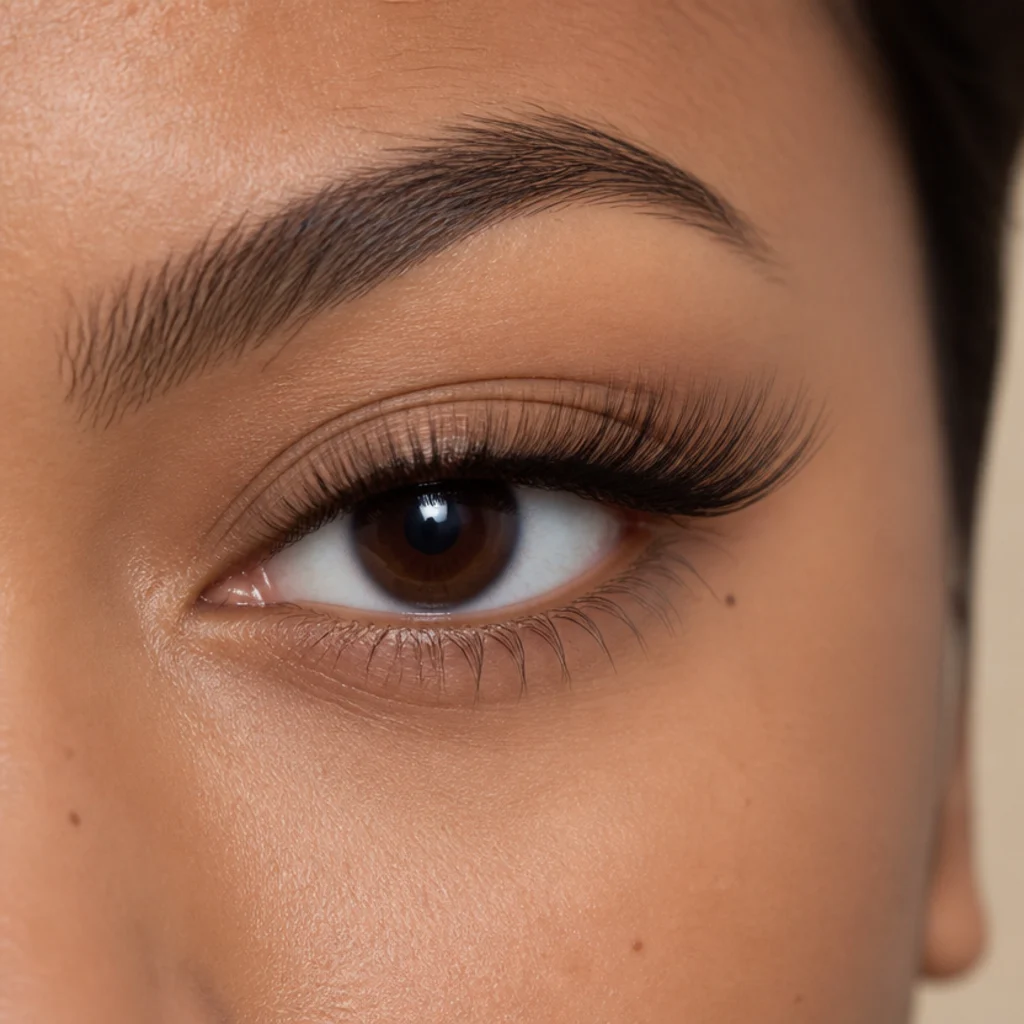 Close crop showing lash mapping with longer lashes at the outer corner tapering shorter toward the inner eye